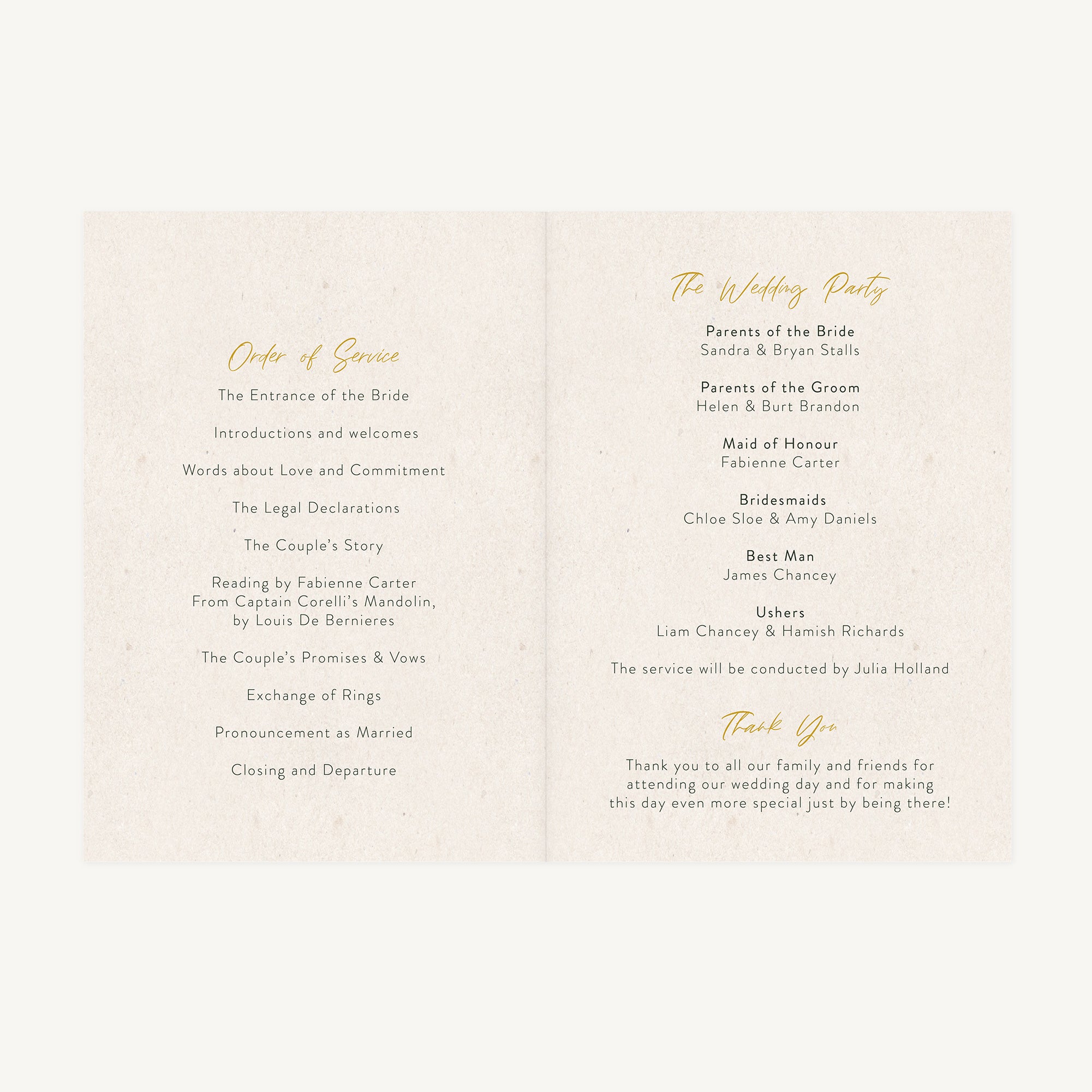 Floral Hoop Wedding Order of Service