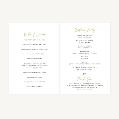 Foliage Hoop Wedding Order of Service