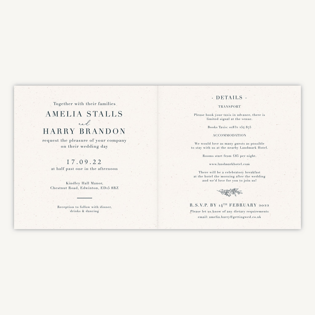 Foliage Monogram Folded Wedding Invitation