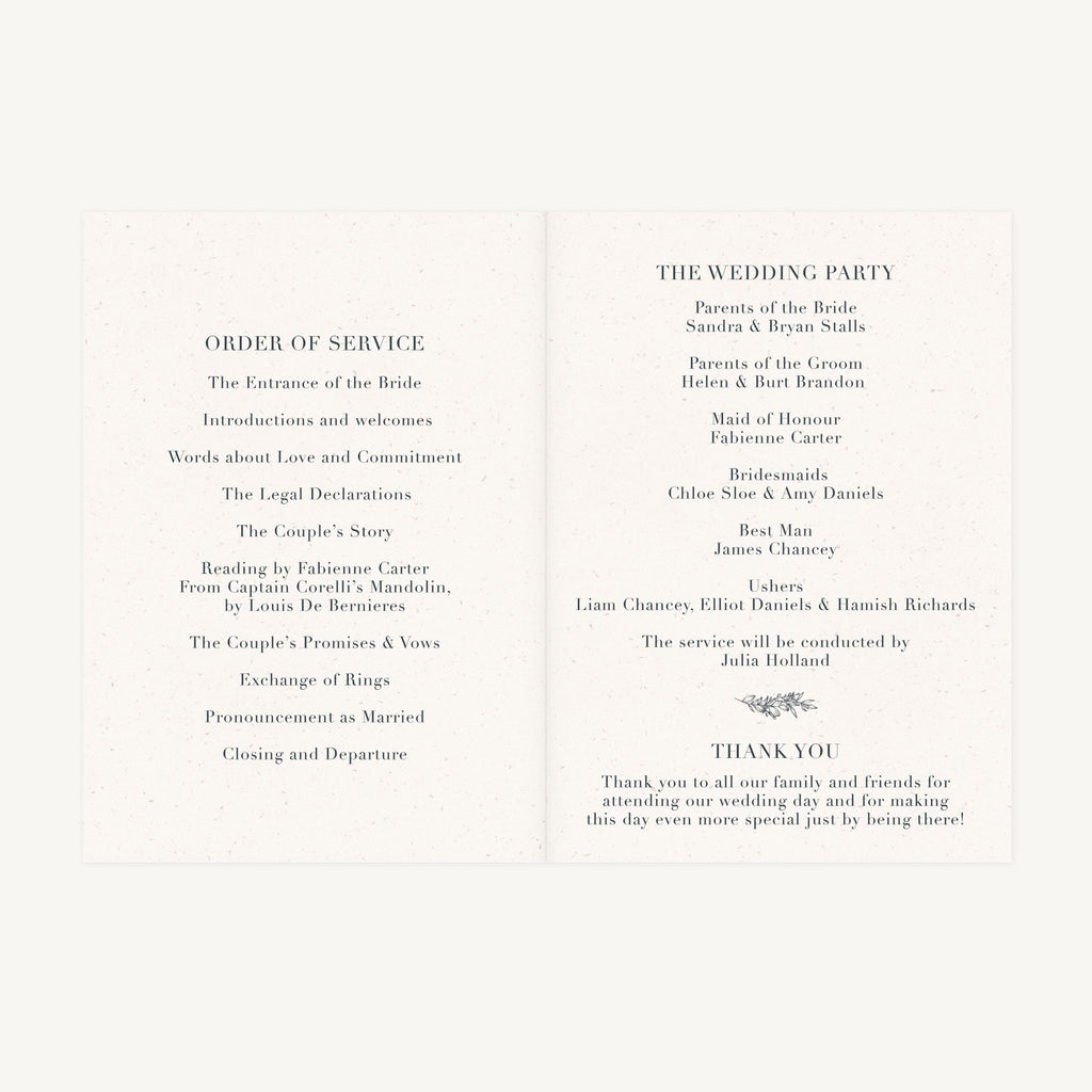 Foliage Monogram Wedding Order of Service