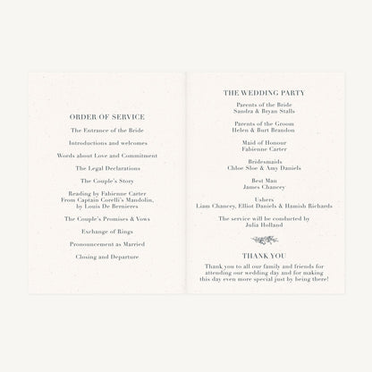 Foliage Monogram Wedding Order of Service