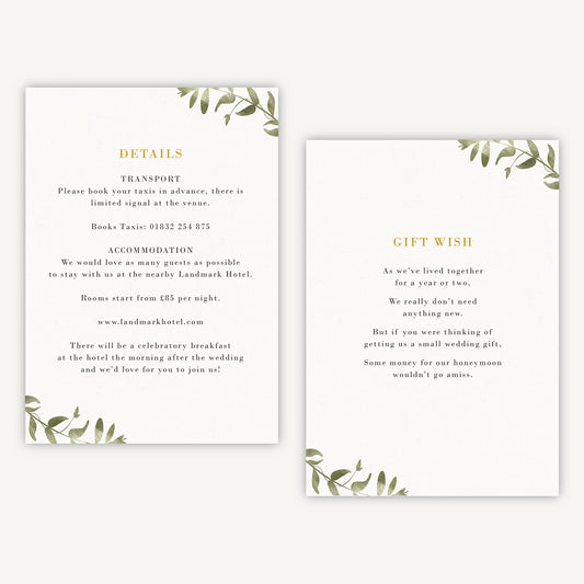 Greenery Botanical Wedding Invitation Details Card