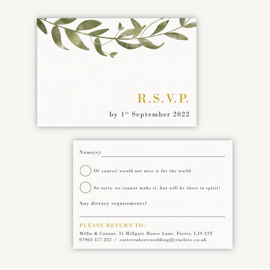 Greenery Botanical Wedding Invitation RSVP Card