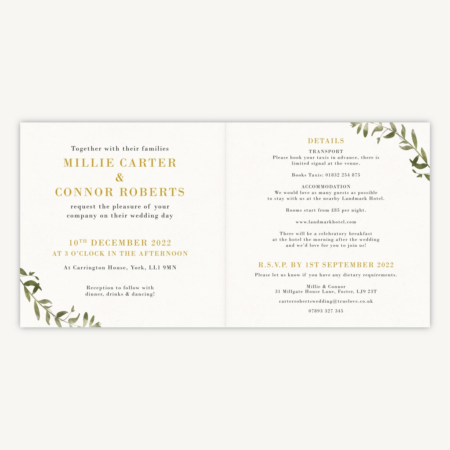 Greenery Botanical Folded Wedding Invitation