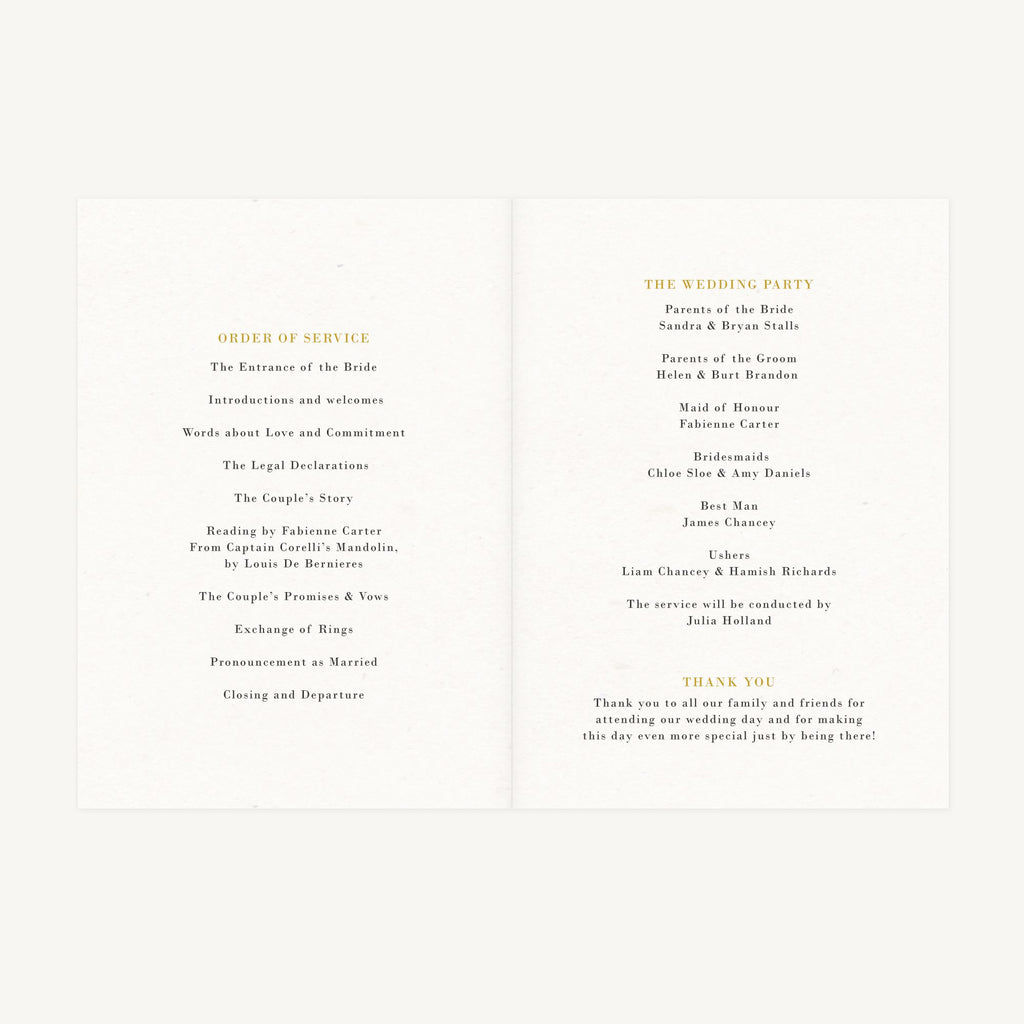 Greenery Botanical Wedding Order of Service
