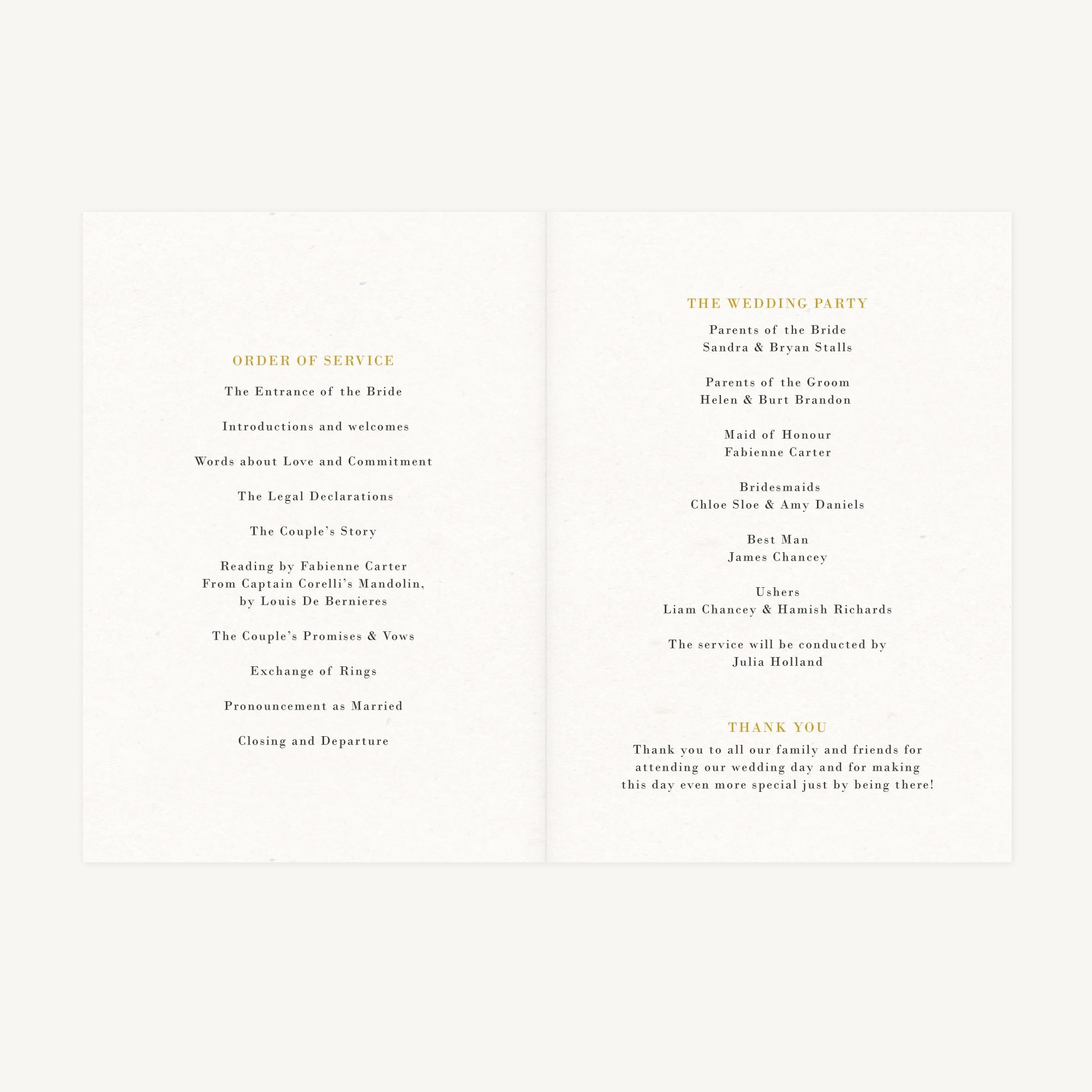 Greenery Botanical Wedding Order of Service