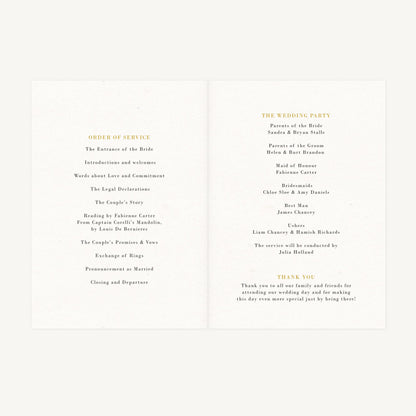 Greenery Botanical Wedding Order of Service