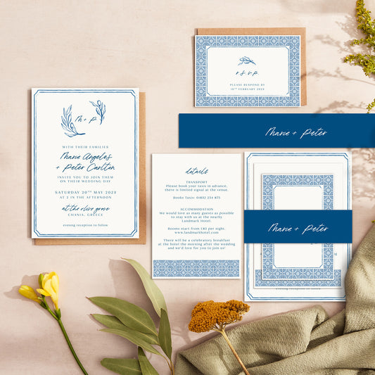 Blue Tile Mediterranean Wedding Invitation