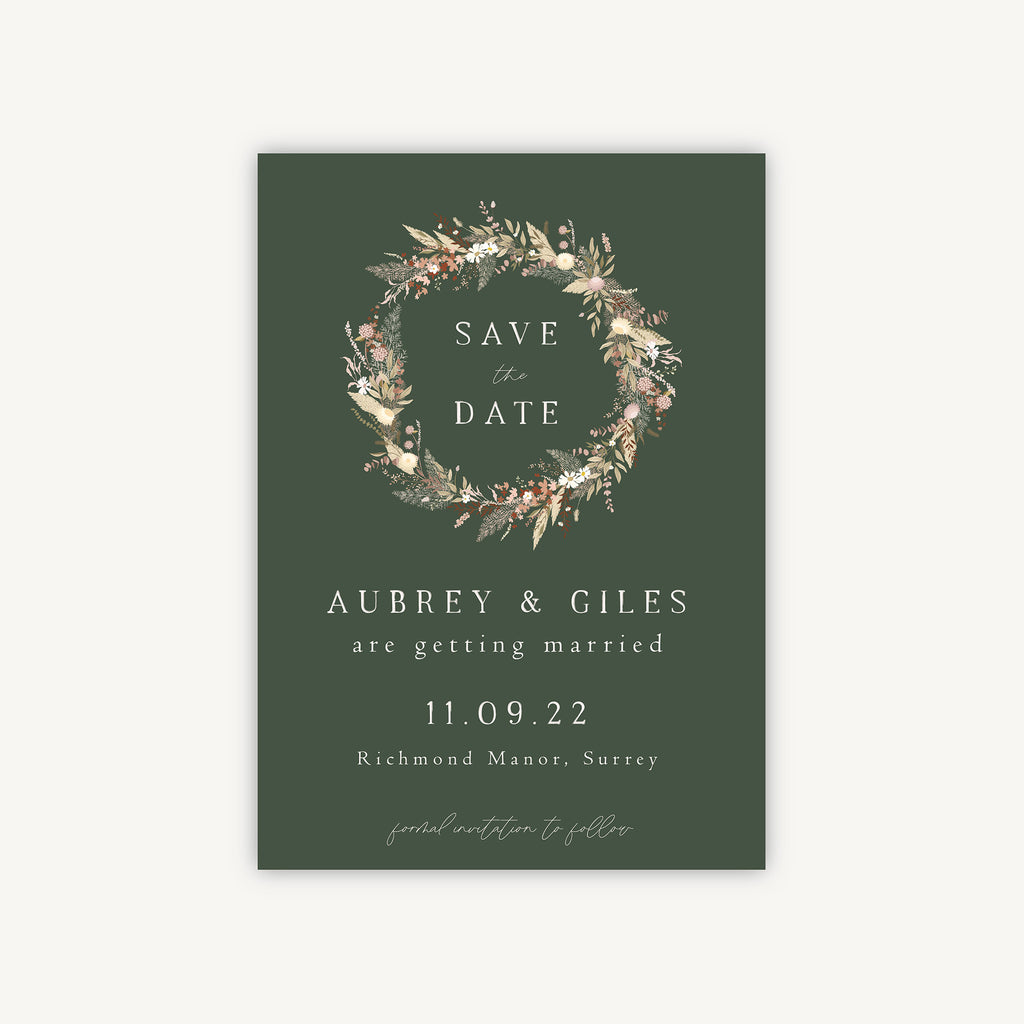 Dried Flower Wreath Wedding Save the Date