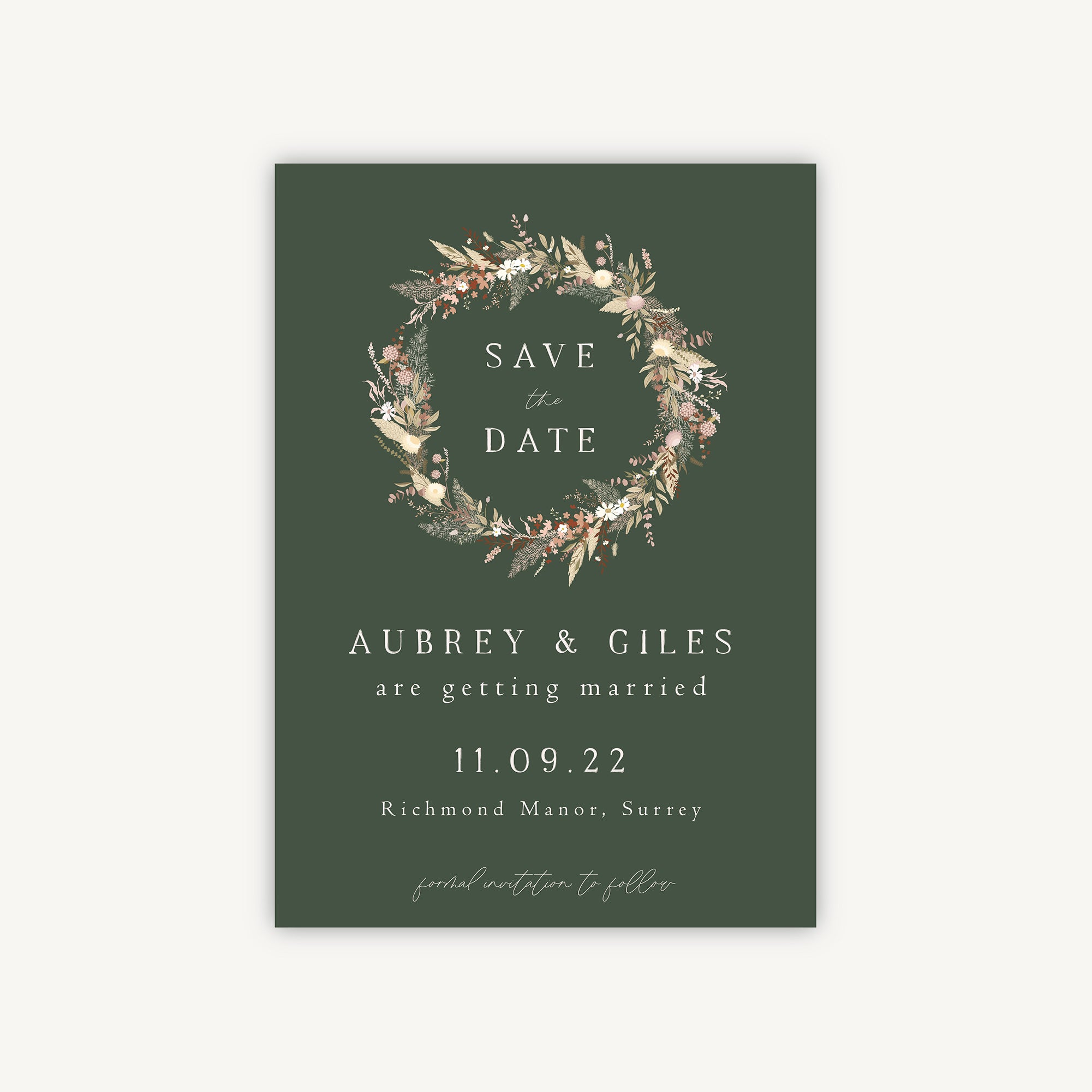 Dried Flower Wreath Wedding Save the Date