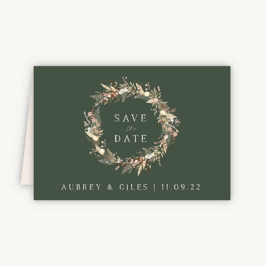 Dried Flower Wreath Folded Wedding Save the Date