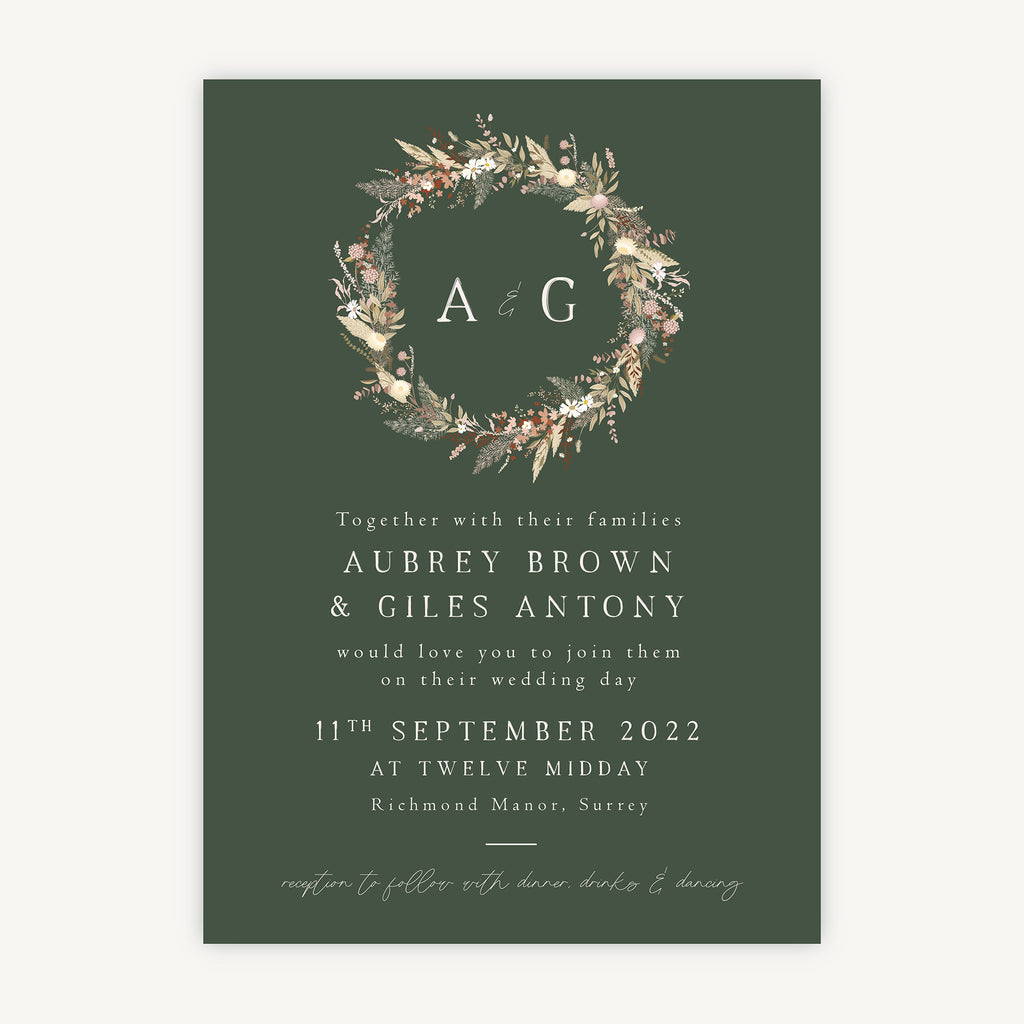 Dried Flower Wreath Wedding Invitation
