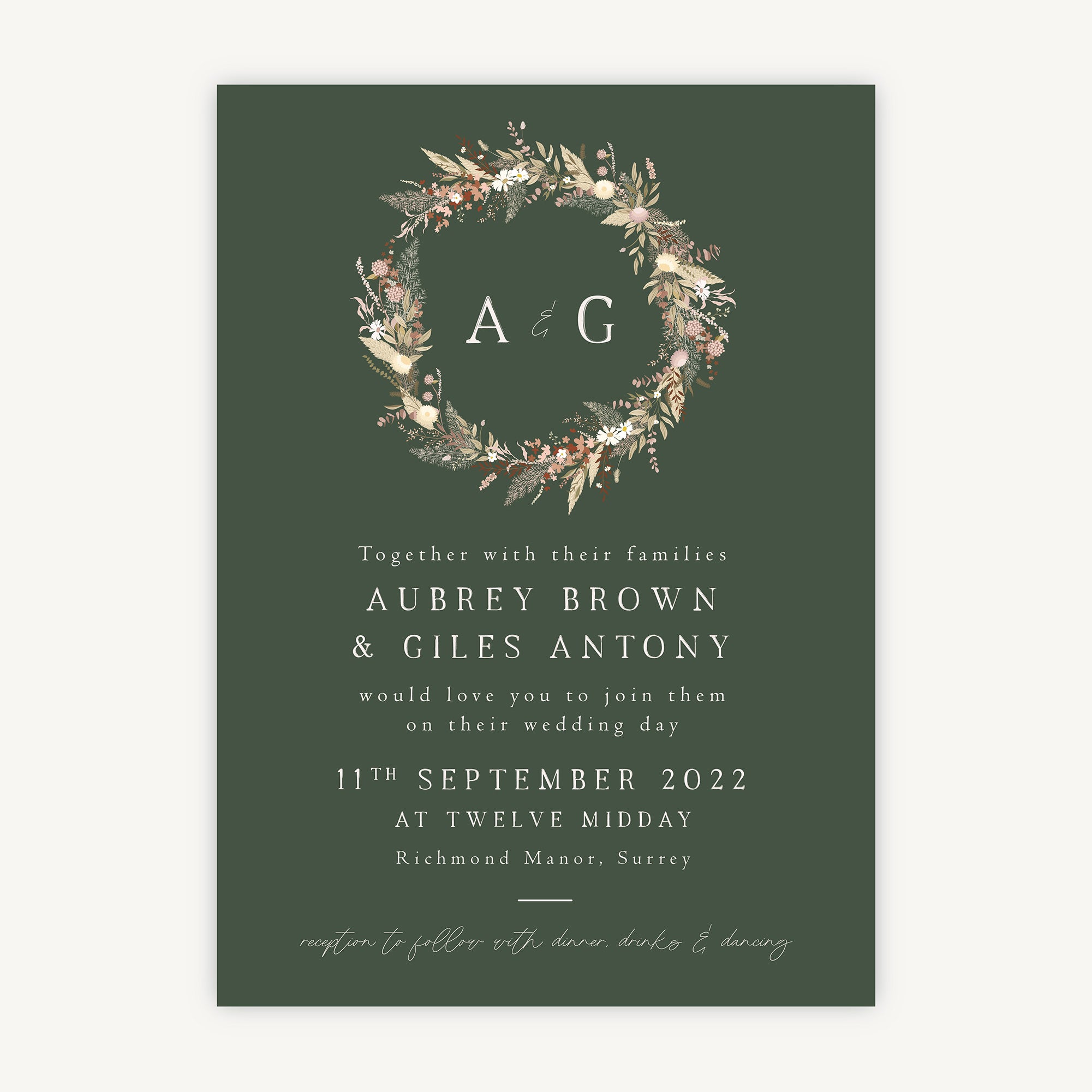 Dried Flower Wreath Wedding Invitation