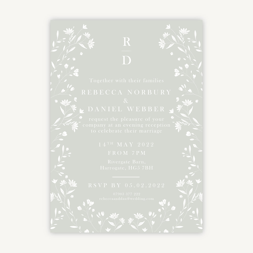 Sage Wildflower Evening/Reception Wedding Invitation