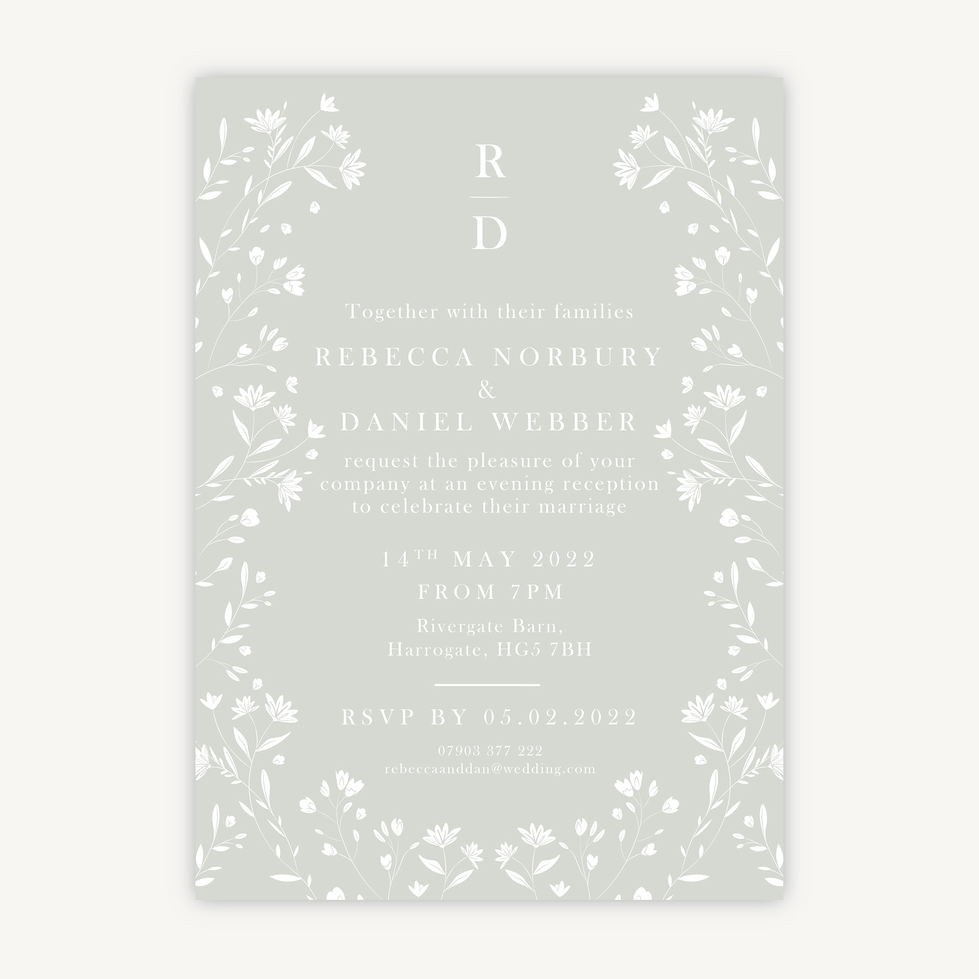 Sage Wildflower Evening/Reception Wedding Invitation