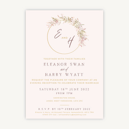 Dried Flower Hoop Evening/Reception Wedding Invitation