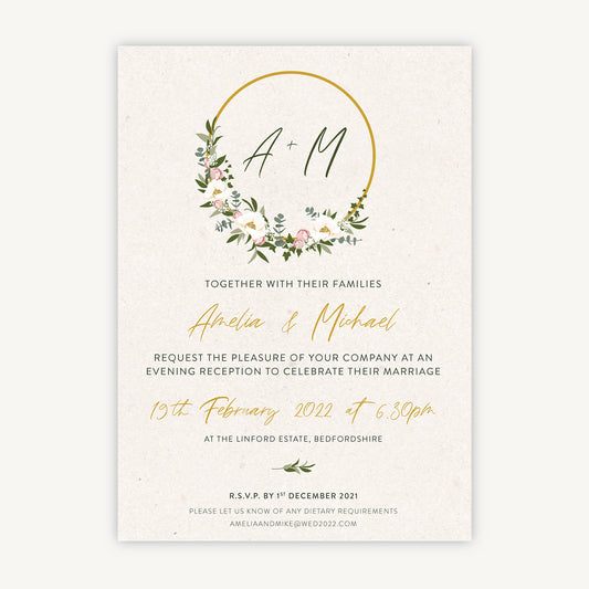 Floral Hoop Evening/Reception Wedding Invitation