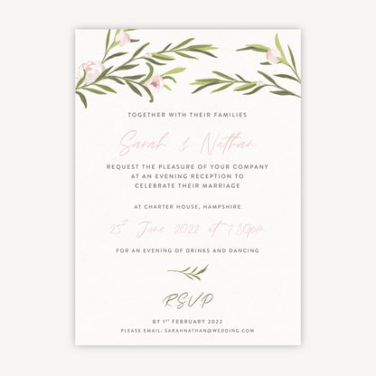 Blush Peony Evening/Reception Wedding Invitation
