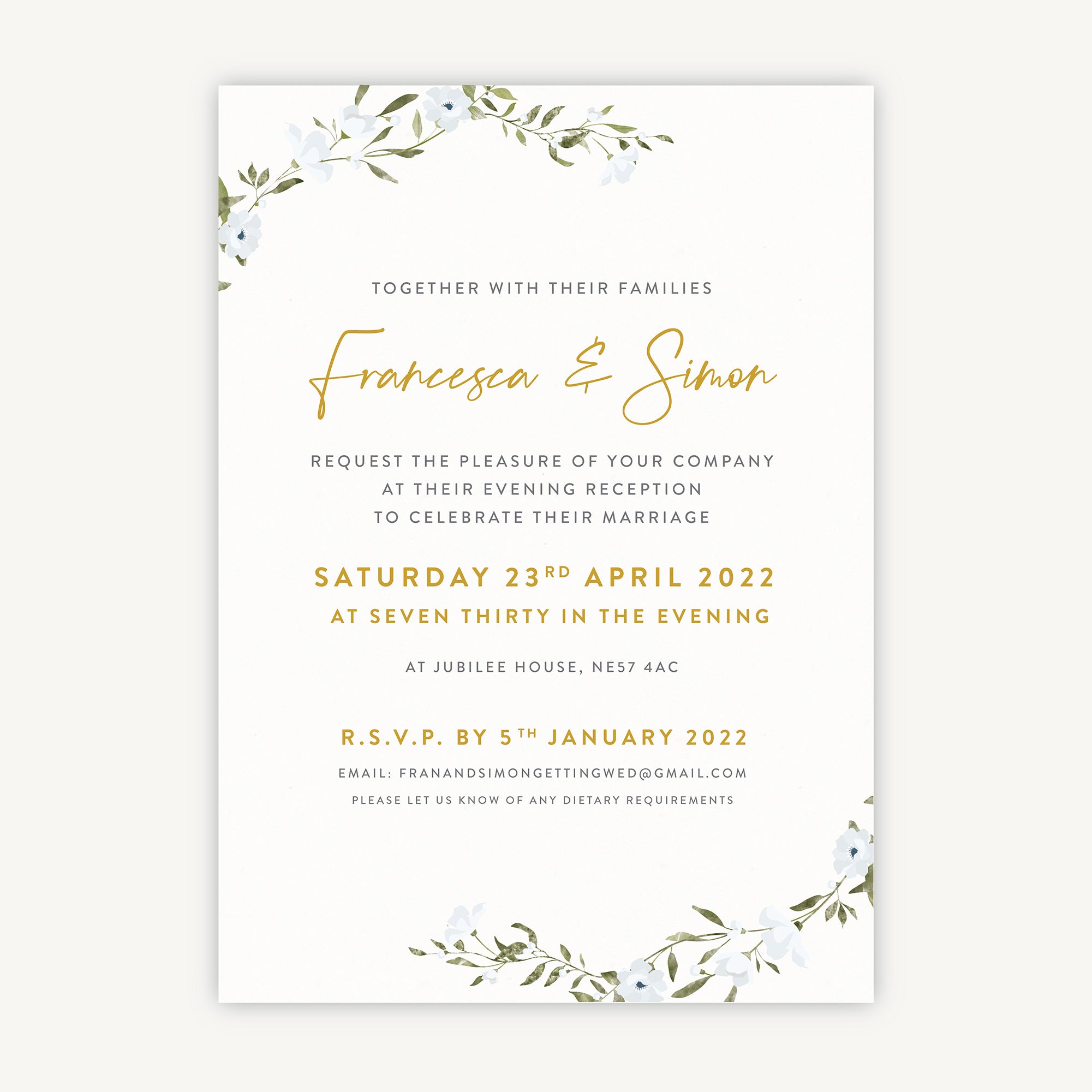Spring Flowers Evening/Reception Wedding Invitation