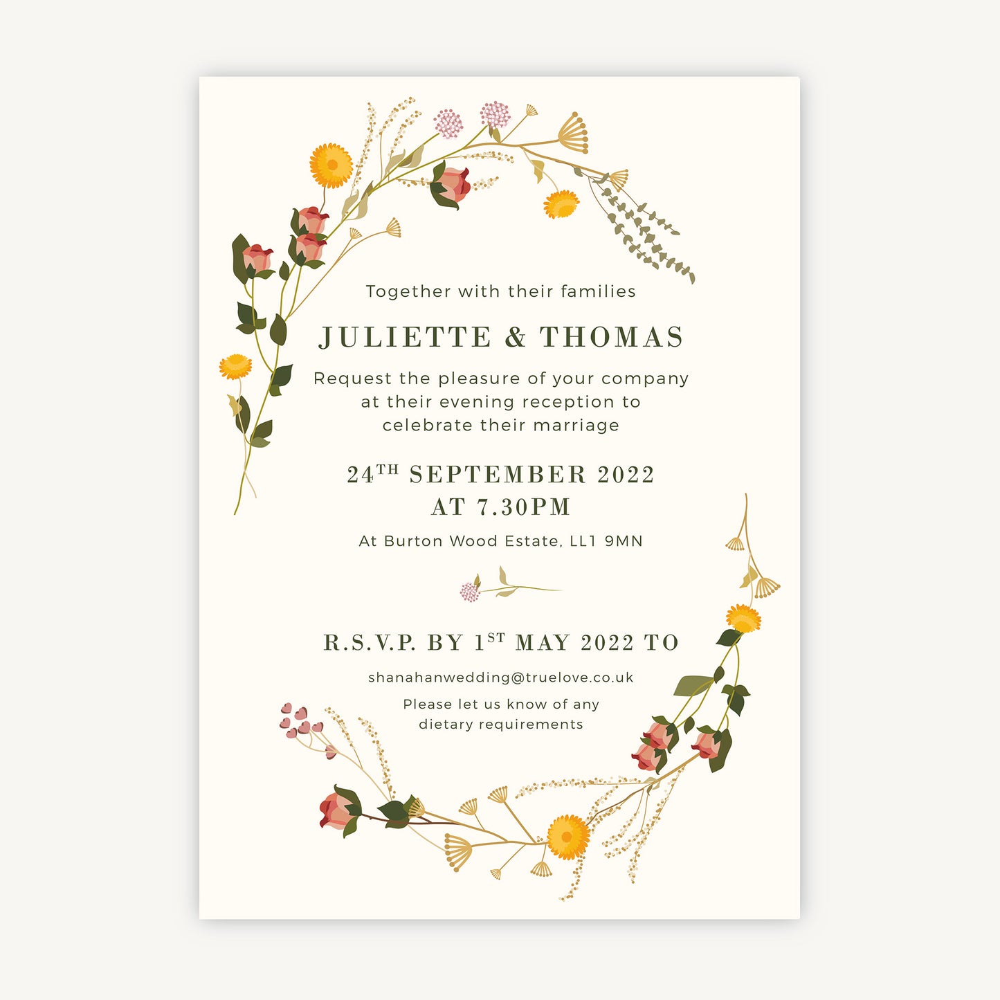 Rustic Wildflowers Evening/Reception Wedding Invitation