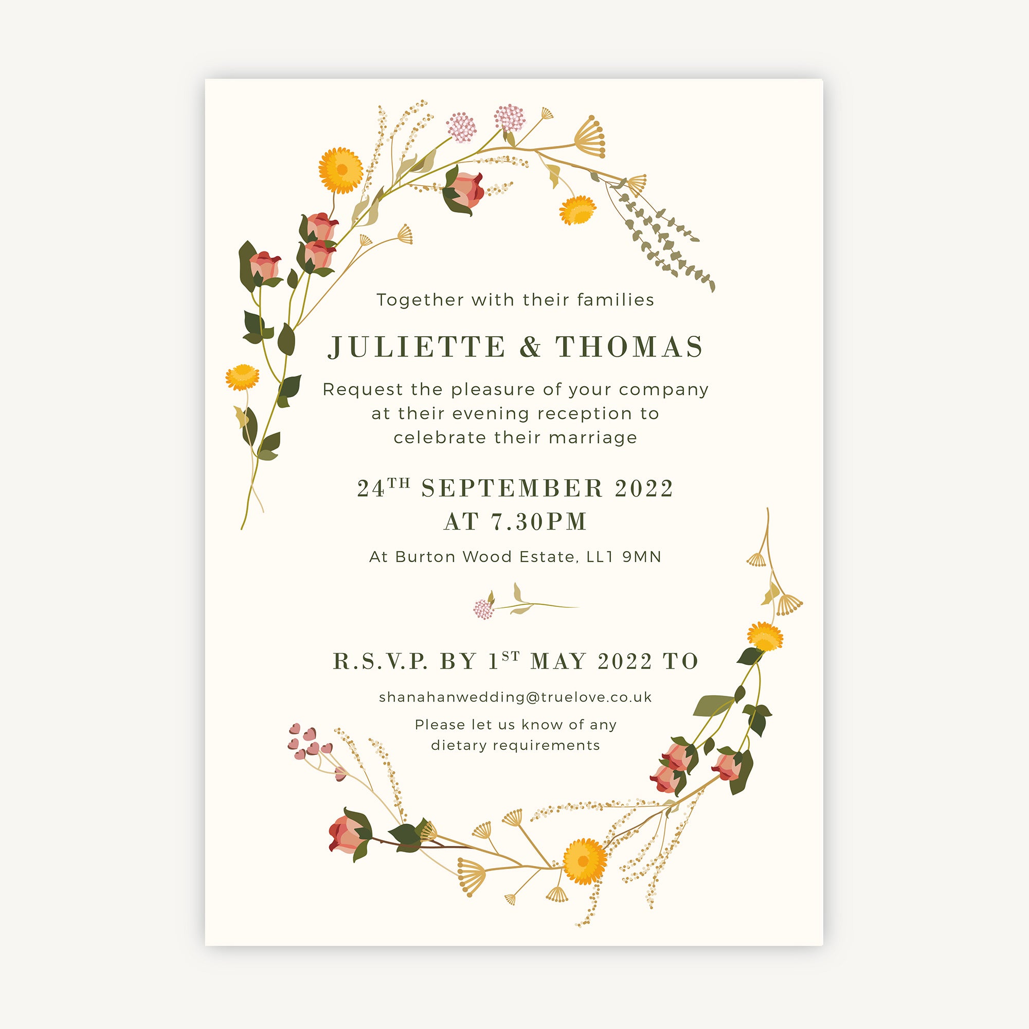 Rustic Wildflowers Evening/Reception Wedding Invitation