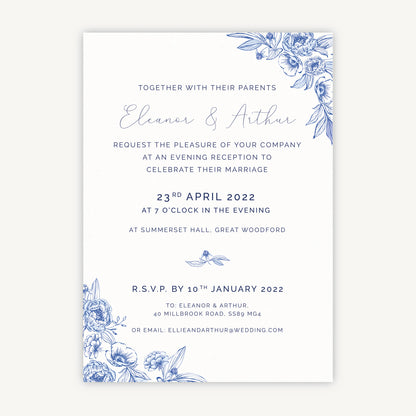 Farmhouse Blue Evening/Reception Wedding Invitation