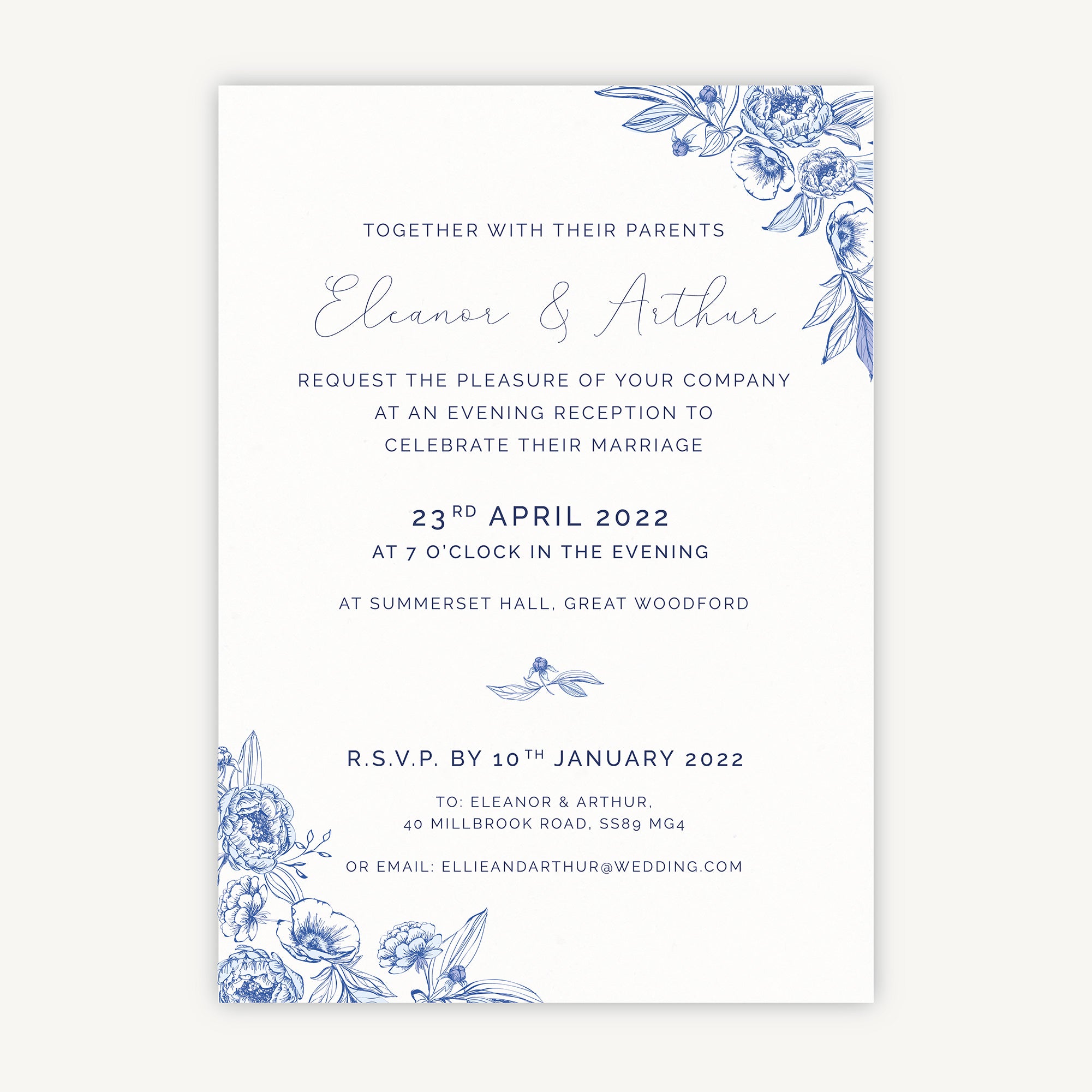 Farmhouse Blue Evening/Reception Wedding Invitation