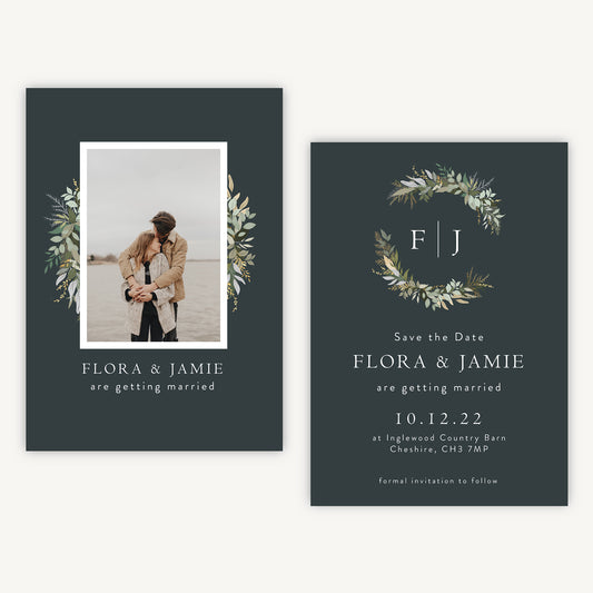 Winter Botanical Photo Wedding Save the Date