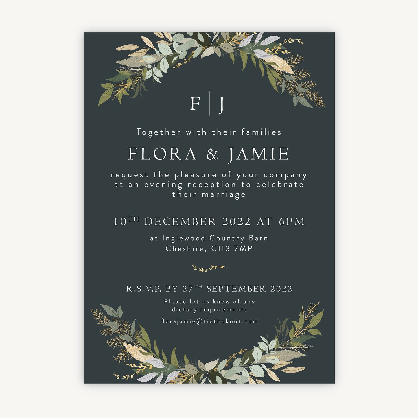 Winter Botanical Evening/Reception Wedding Invitation