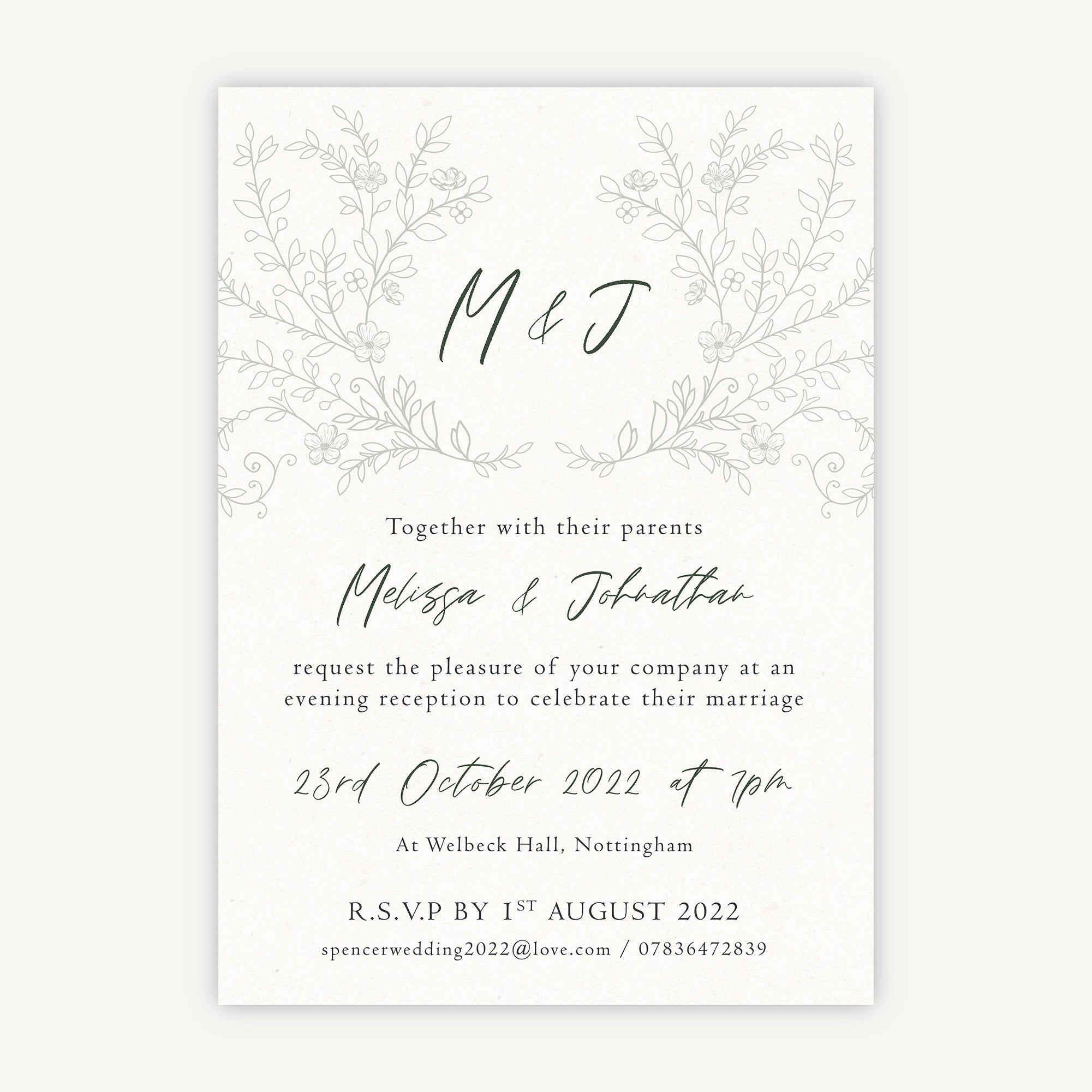 Elegant Floral Evening/Reception Wedding Invitation