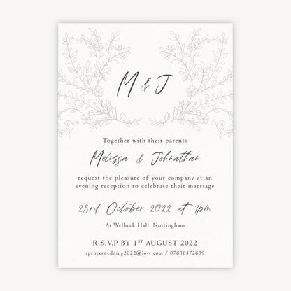 Elegant Floral Evening/Reception Wedding Invitation