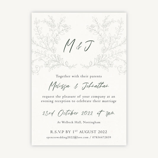 Elegant Floral Evening/Reception Wedding Invitation
