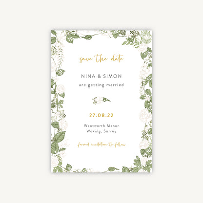 White Floral Wedding Save the Date