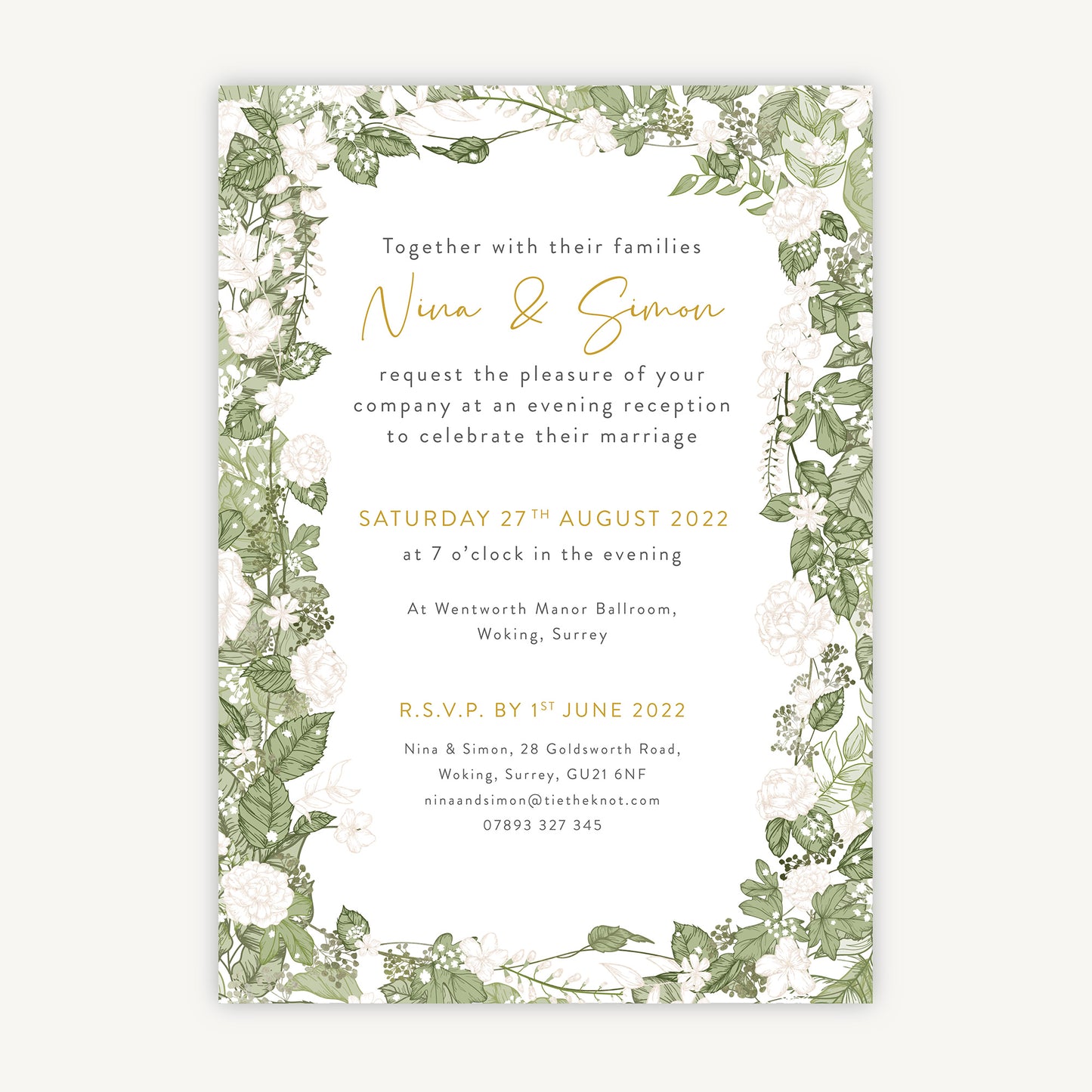 White Floral Evening/Reception Wedding Invitation