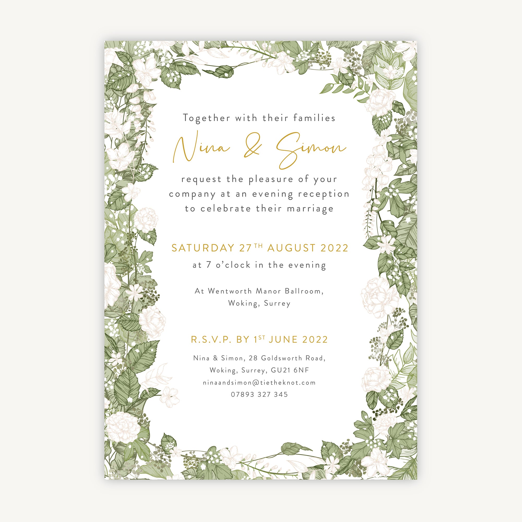 White Floral Evening/Reception Wedding Invitation