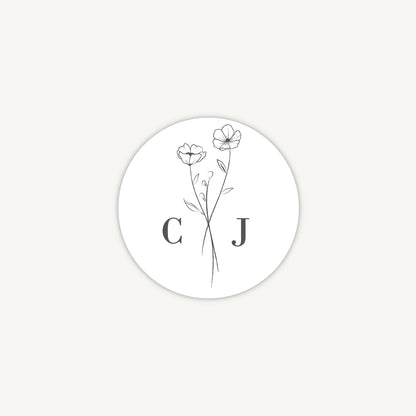 Simple Floral Envelope Wedding Sticker