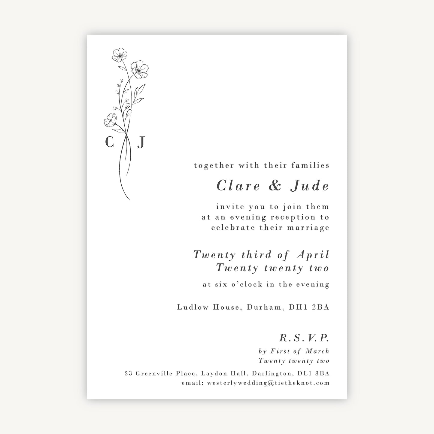 Simple Floral Evening/Reception Wedding Invitation