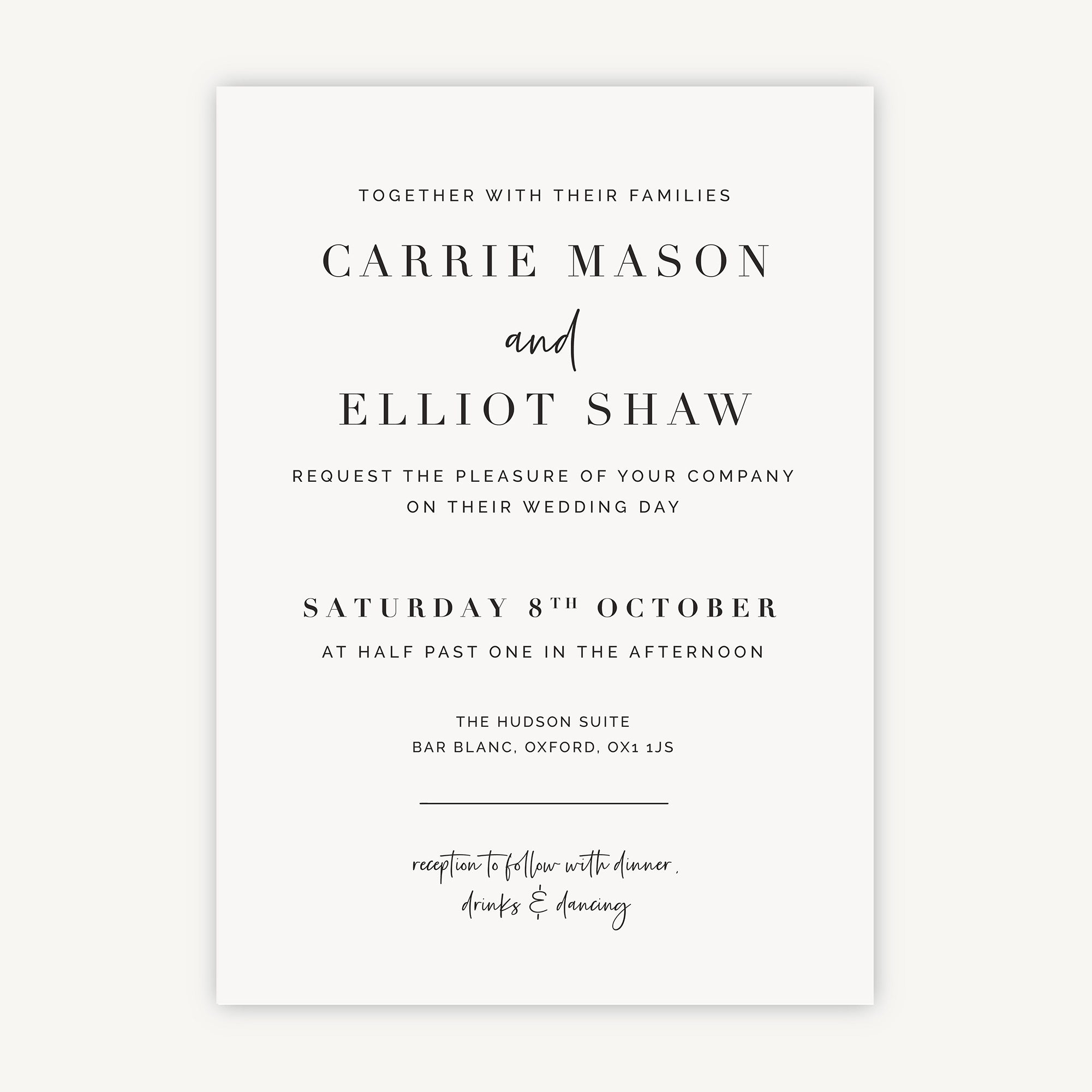White Modern Script Wedding Invitation