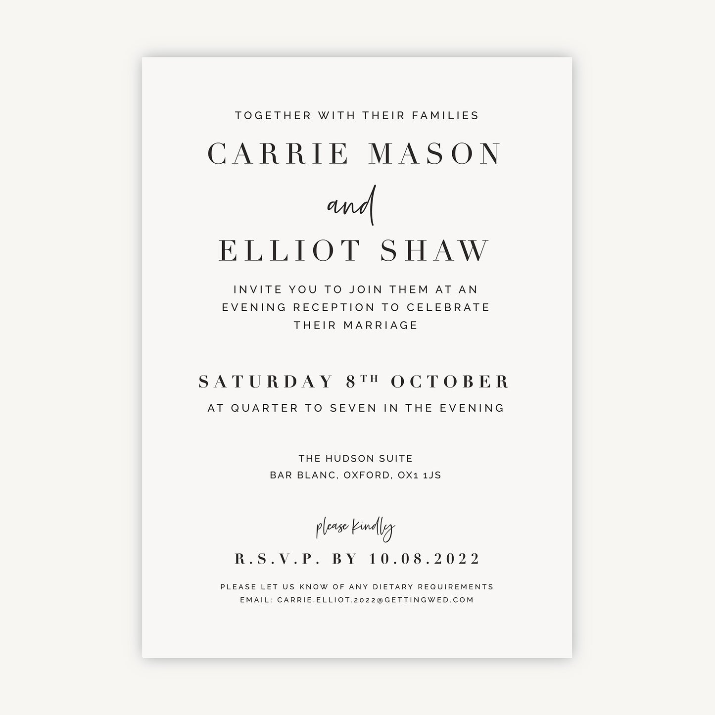 White Modern Script Evening/Reception Wedding Invitation