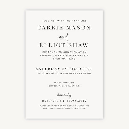 White Modern Script Evening/Reception Wedding Invitation