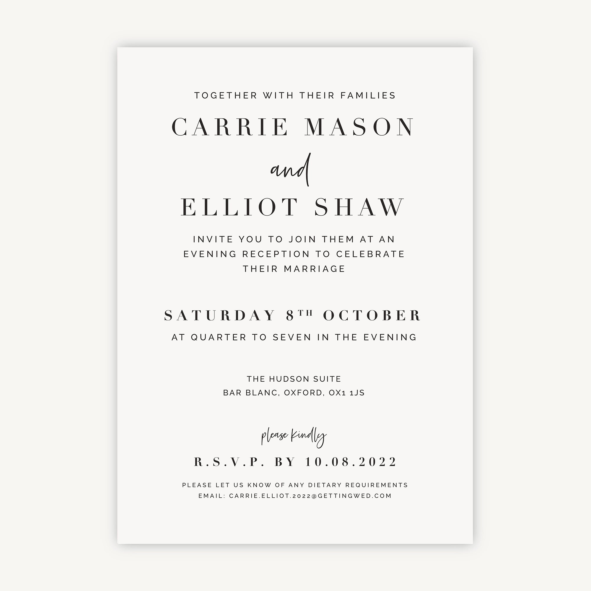 White Modern Script Evening/Reception Wedding Invitation