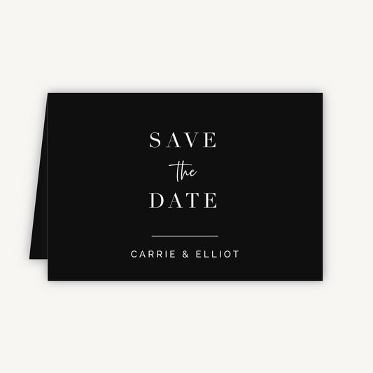 Black Modern Script Folded Wedding Save the Date