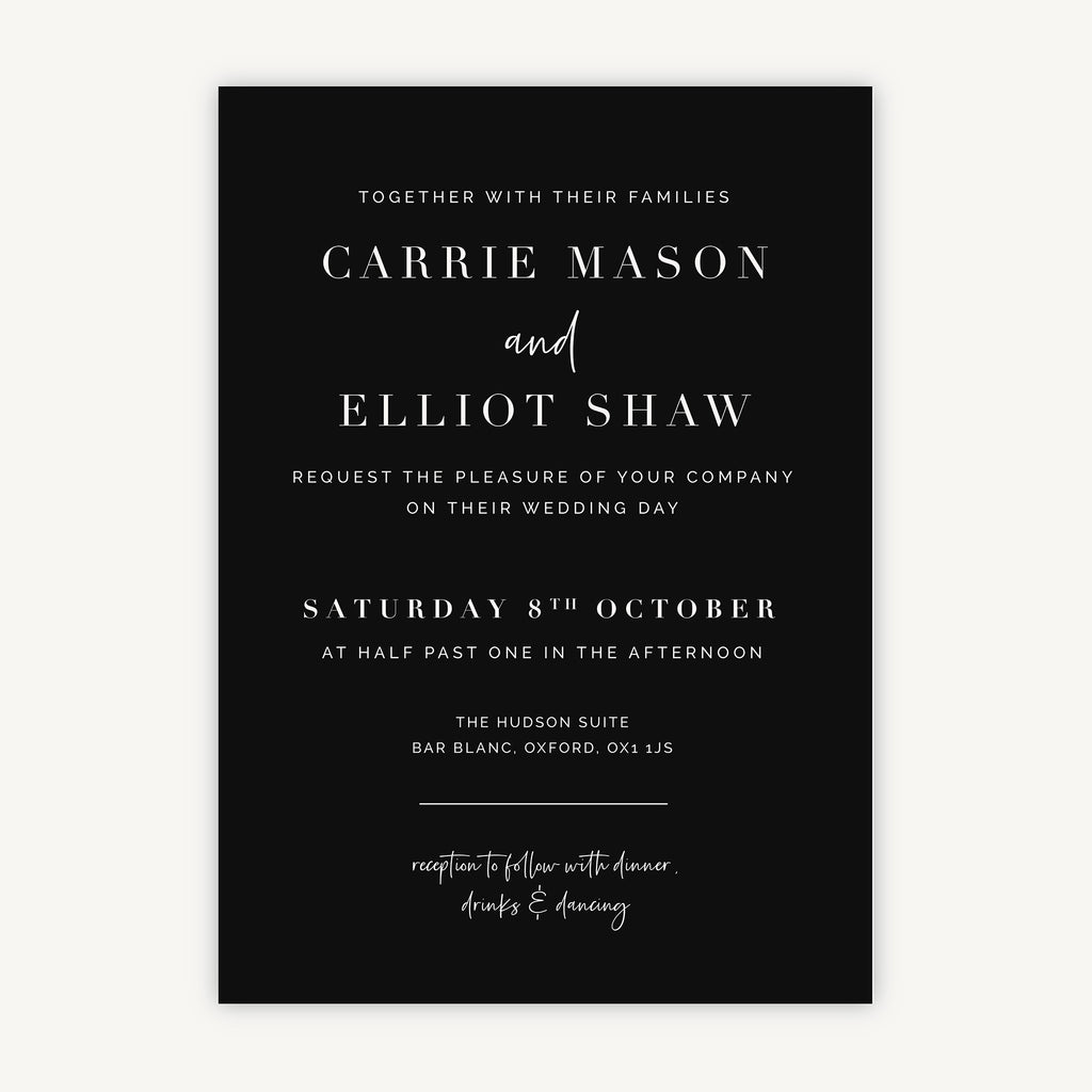 Black Modern Script Wedding Invitation