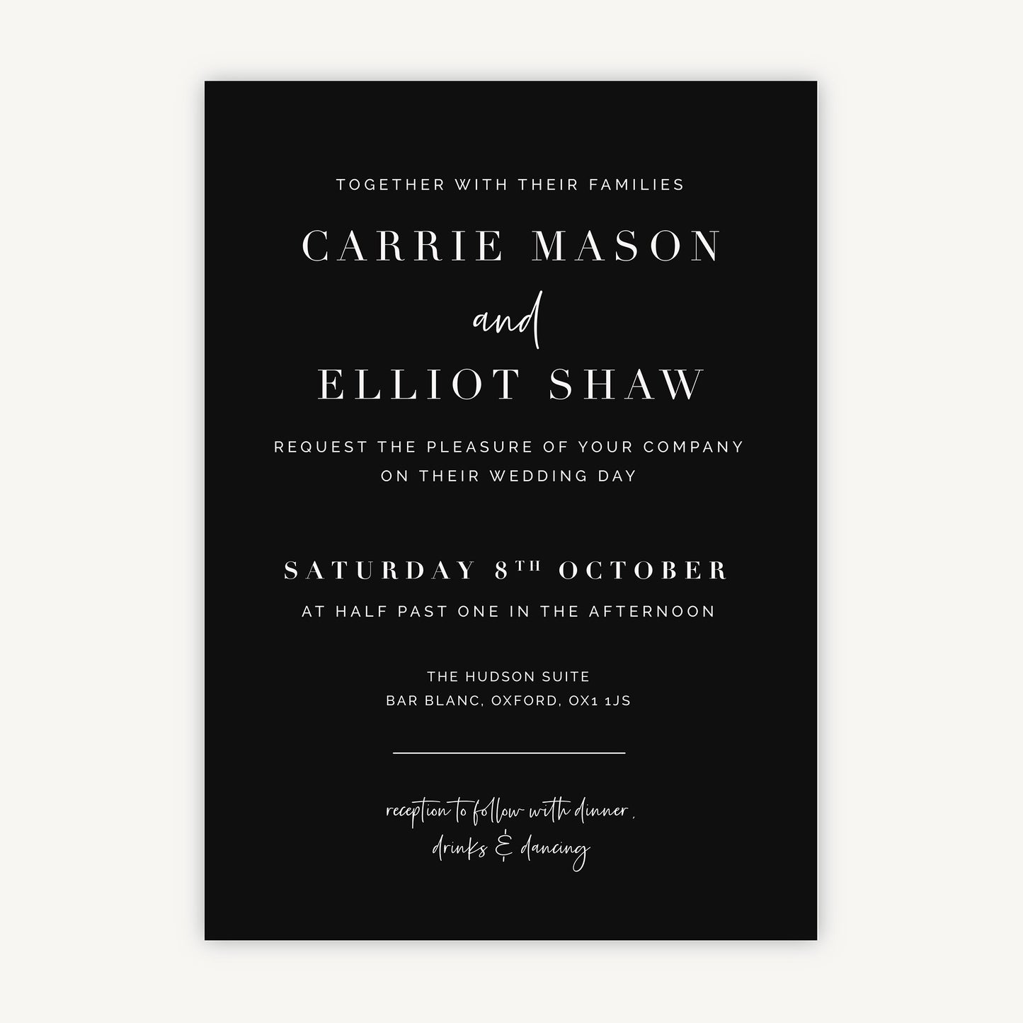 Black Modern Script Wedding Invitation
