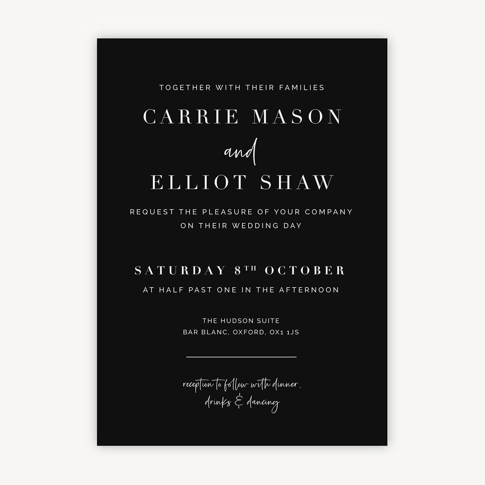 Black Modern Script Wedding Invitation