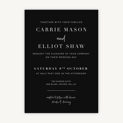 Black Modern Script Wedding Invitation