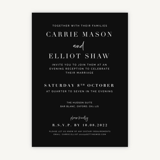 Black Modern Script Evening/Reception Wedding Invitation