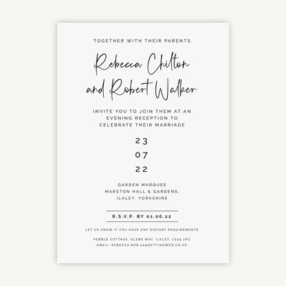 Modern Script Evening/Reception Wedding Invitation