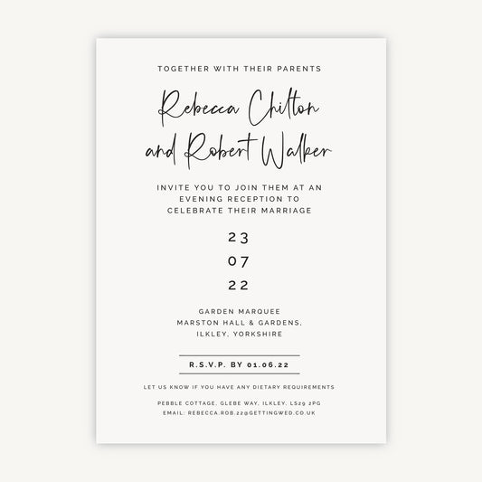 Modern Script Evening/Reception Wedding Invitation