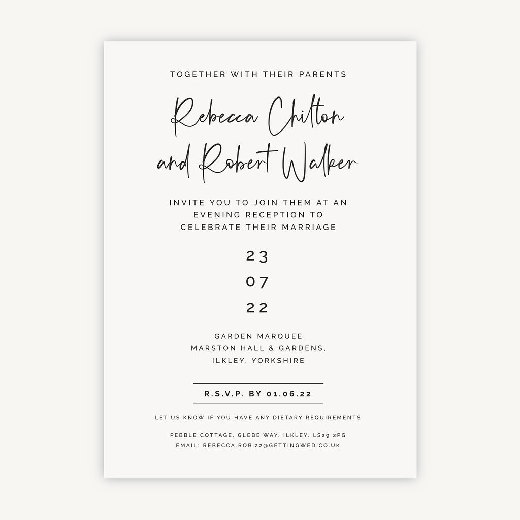 Modern Script Evening/Reception Wedding Invitation